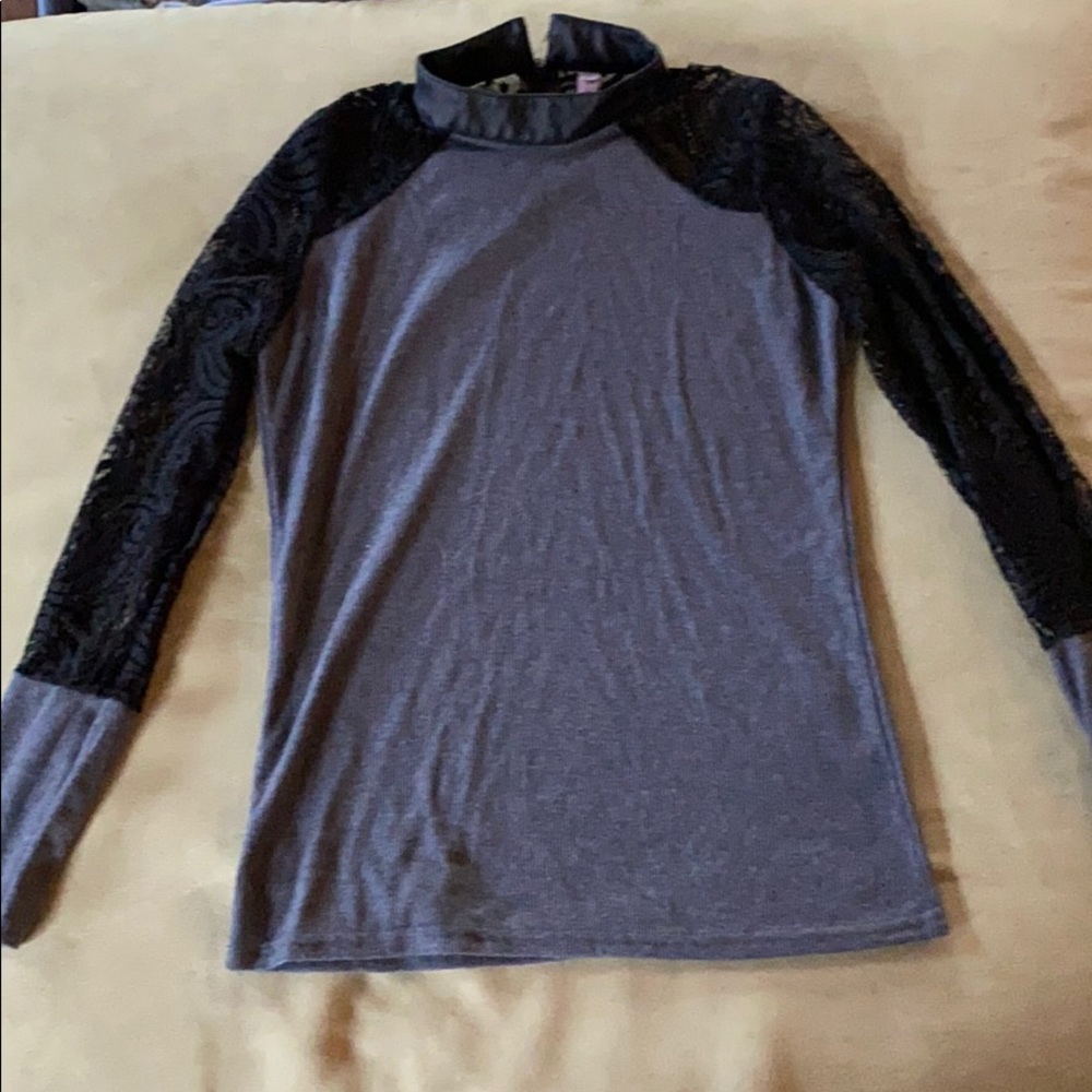collared lace grey shirt